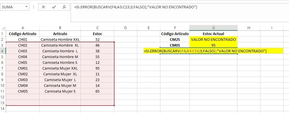 Función BUSCARV Excel practicar