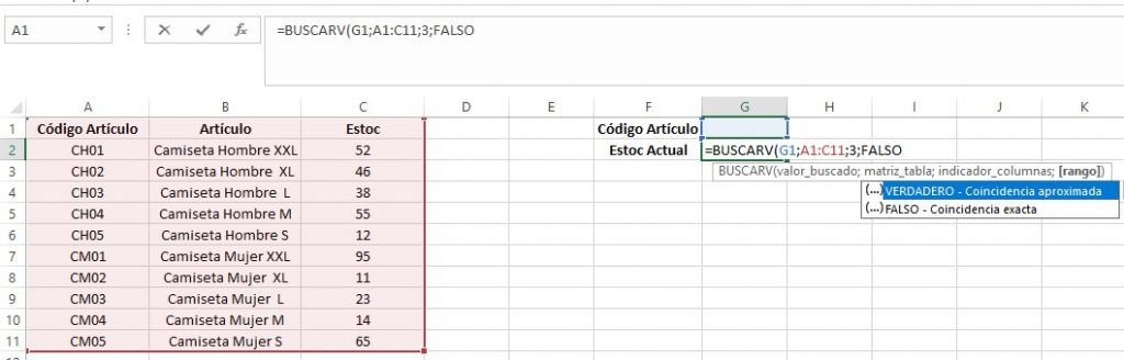 Función BUSCARV Excel como
