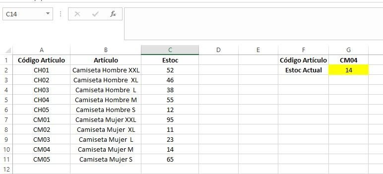 Función BUSCARV Excel ejemplo