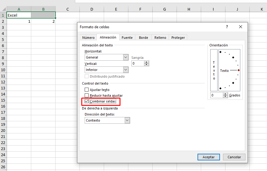 combinar celdas excel