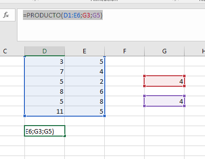 producto excel varias celdas