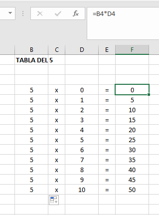tabla ejemplo multiplicar excel
