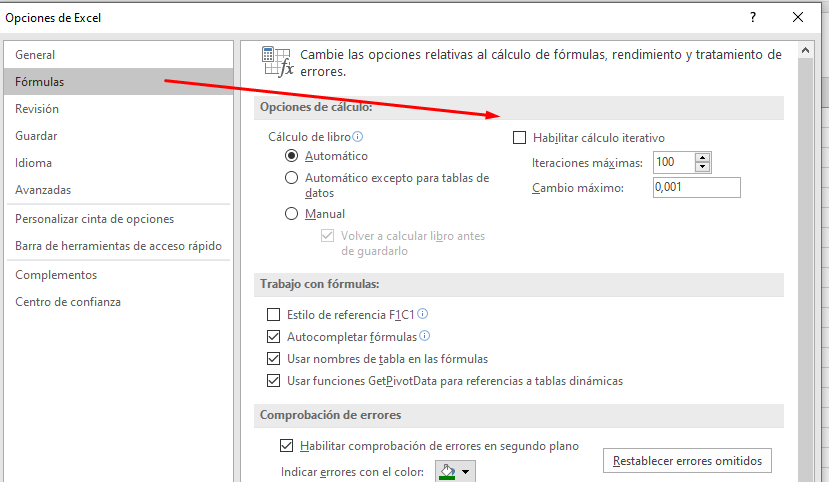 referencia circular excel modificar