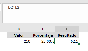 calcular porcetaje en excel formula