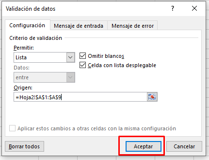 desplegable excel validacion de datos