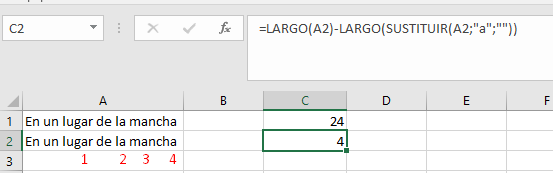 contar caracteres excel celda