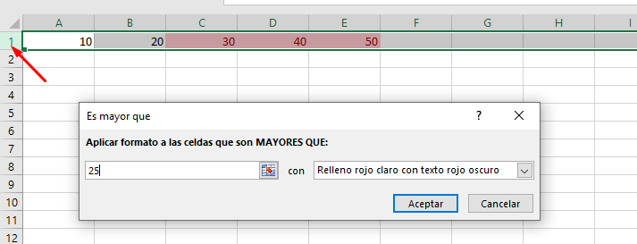 formato condicional de una fila en excel