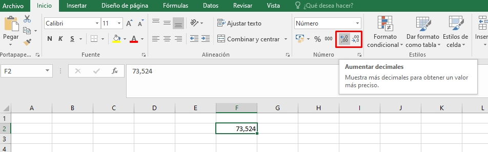 aumentar decimales excel