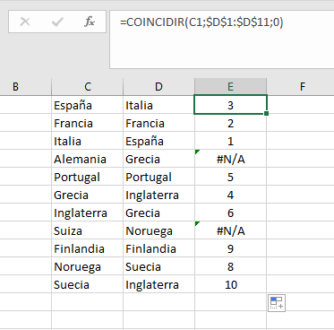 coincidir valores excel dos columnas