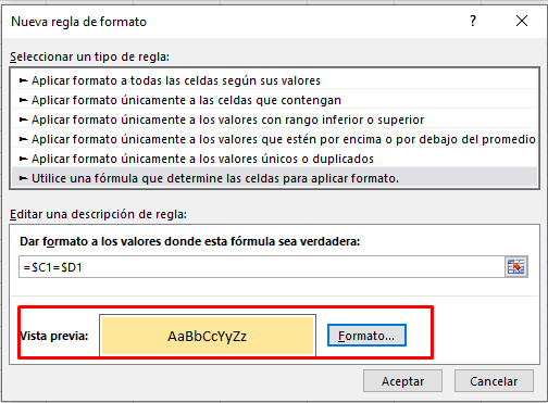 compara dos columnas excel