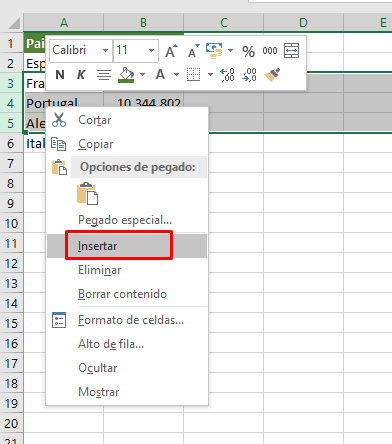 inserta fácil una fila en excel
