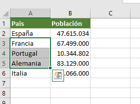inserta fila en excel con teclado