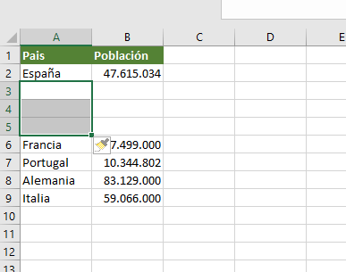 Insertar varias filas en microsoft excel
