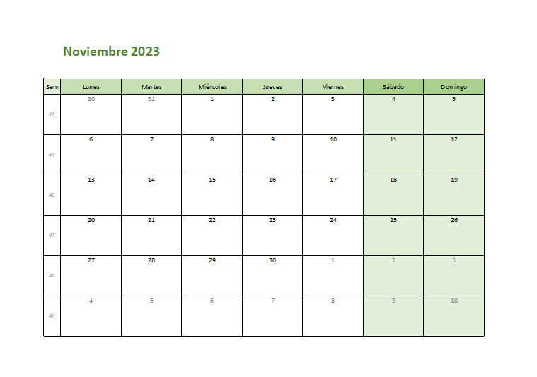 Calendario Noviembre 2023 para Imprimir