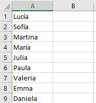 Lista de Nombres de Niñas en Excel