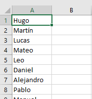 Lista de Nombres de Niños en Excel