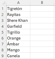 Descarga Nombres para gato en excel gratis